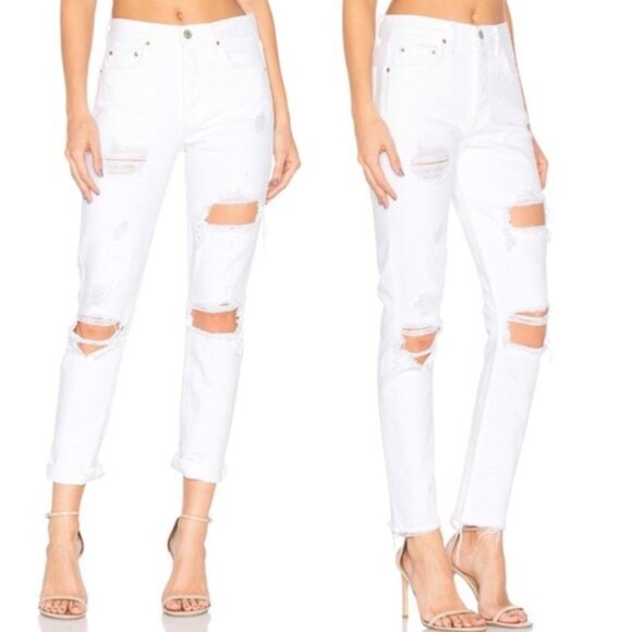 Grlfrnd Helena distressed straight white/ anything goes jeans, Size 27 - Picture 1 of 16